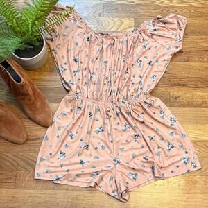 Rue 21 Juniors Medium Pink Floral Ruffle Off Shoulder Romper Shorts Cottagecore